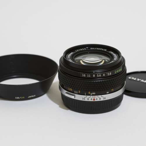 Olympus OM 24mm f2.8 mc多層加膜版,連原廠hood,前後cap,加接環Canon ef~rf,Sony e...