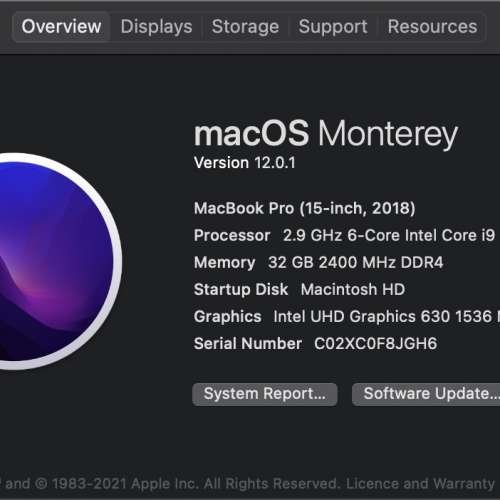 MacBook Pro 2018 i9, 32GB Ram, 500GB SSD