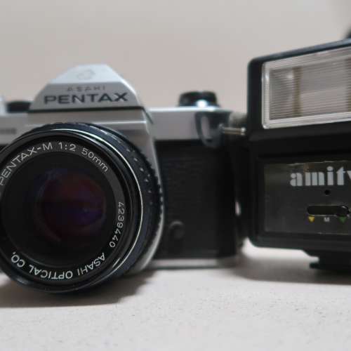 古董收藏 ASAHI PENTAX K1000 35mm film camera SMC PENTAX-M 1:2 50mm 閃光燈 菲林...