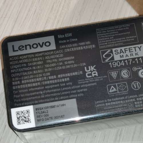 Lenovo 原裝 Type-c 火牛，65w