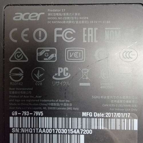 壞Acer Predator 17 i7-7700HQ