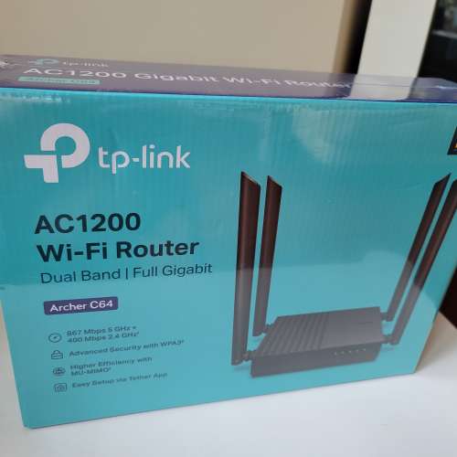 全新未開盒 TP-Link Archer C64 AC1200 Wireless MU-MIMO Gigabit WiFi Router