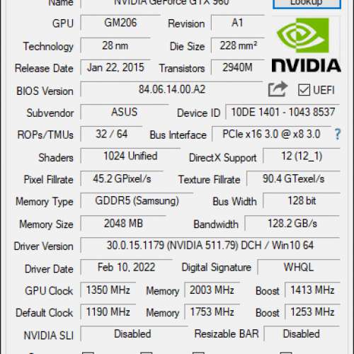 [出售] ASUS Turbo GeForce GTX 960 OC 2GB