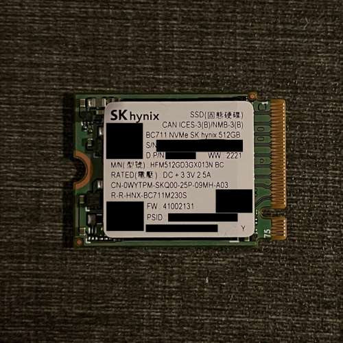 全新SK Hynix BC711 512GB M.2 2230 PCIe NVMe