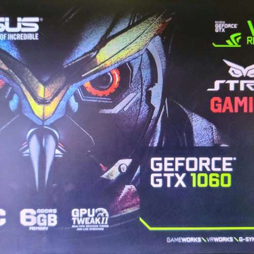 ASUS Rog Strix Gaming Geforce GTX 1060 OC Edition 有合及說明書,保養良好.