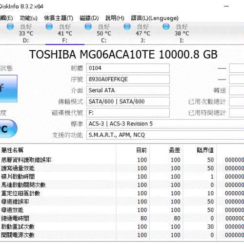 Toshiba 東芝 MG06ACA10TE 10TB  HDD