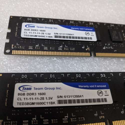 16GB (8GB x 2) Team Elite DDR3-1600 (PC3-12800) Desktop Ram 桌上型記憶體, 漢科...