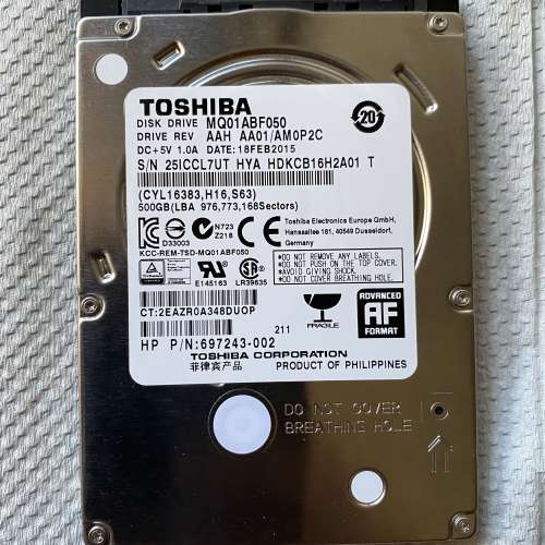 Toshiba 2.5寸 500GB HDD 運行正常，沒有壞軌