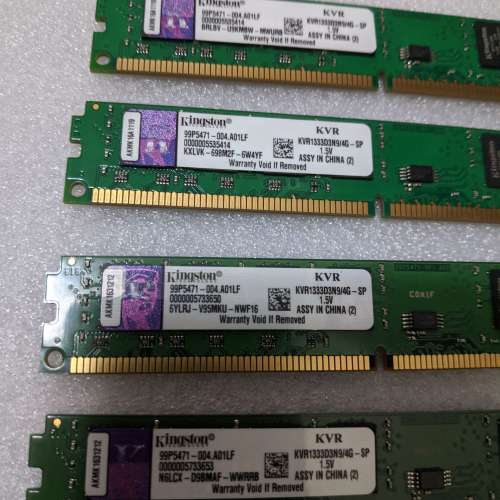(可拆售)Kingston DDR3-1333 4GB x 4 Desktop Ram 桌上型記憶體 -100% WORK
