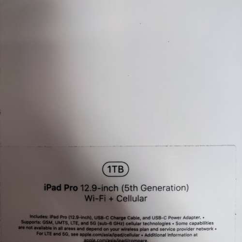 iPad Pro 12.9 吋 M1 第 5 代 5G版1TB99%新行貨2023年7月