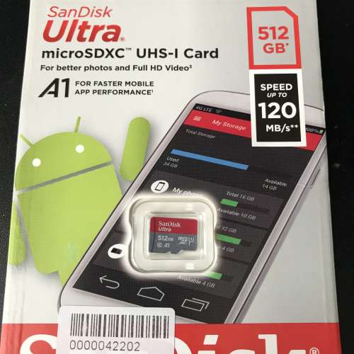 SanDisk 512GB Ultra microSDXC 120MB/s, A1,UHS-I (SDSQUA4-512G-GN6MN)