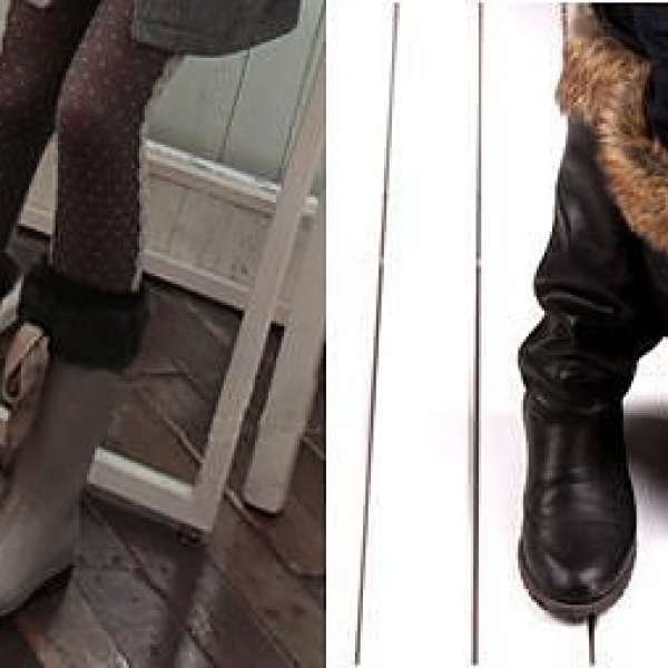 全新mimius同款韓國來滴狐狸毛高桶襪 束腿襪 桶襪 靴套 腳套 襪套 保暖 - 啡色 / 黑色