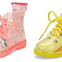 全新DRIPDROP 兒童水晶透明馬丁雨鞋 雨靴 水鞋 雨鞋 膠鞋 BOOT 靴 - 粉色 / 黃色