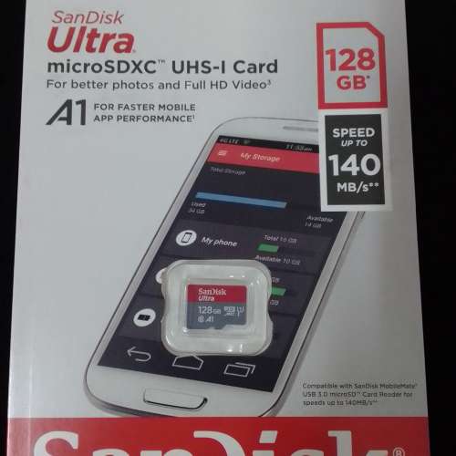 全新128GB SanDisk microSDXC記憶卡(Speed: 140MB/s)