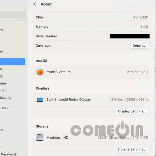 MacBook Air M2 13-inch 8GB Ram 256GB SSD Midnight