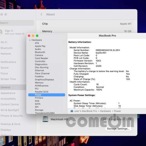 MacBook Pro M1 加強版 16GB Ram 2TB SSD