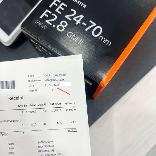 全新行貨 Sony FE 24-70mm F2.8 GM II  (11/10/2023 購自Sony Store)