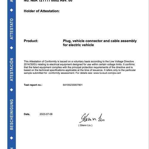 歐規三相電車中叉充電線5米長32A 22KW