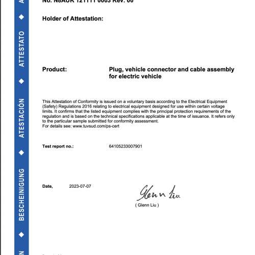 歐規三相電車中叉充電線5米長32A 22KW