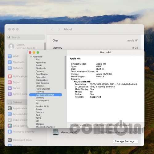Mac mini M1 8GB Ram 256GB SSD