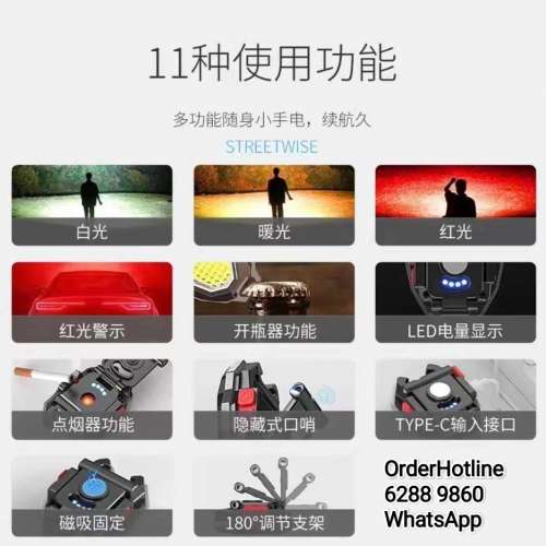 多功能COB照明燈，USB-C直接充電。 Multifunctional Light. Rechargeable via USB-C.