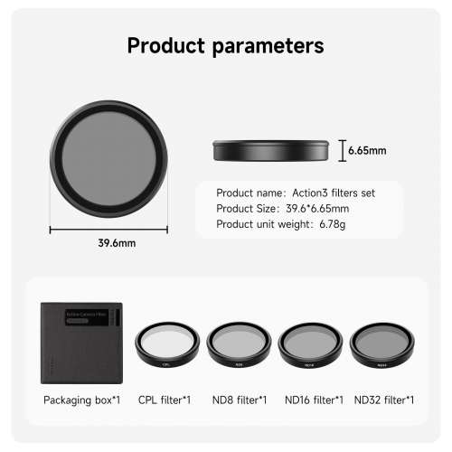 TELESIN CPL + ND8 / 16 / 32 Filter Set For DJI Osmo Action 3 / 4 濾鏡套裝