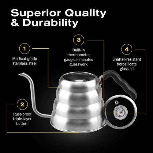 Bean Envy Pour Over Coffee Kettle - 40 oz, Stainless Steel