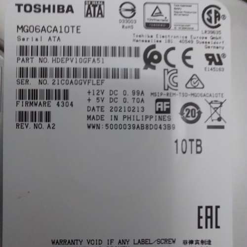 Toshiba 10TB Harddisk
