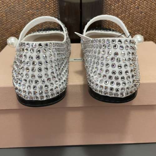MIU MIU CRYSTAL SQUARE TOE BICOLOUR GABARDINE MARY JANE FLATS