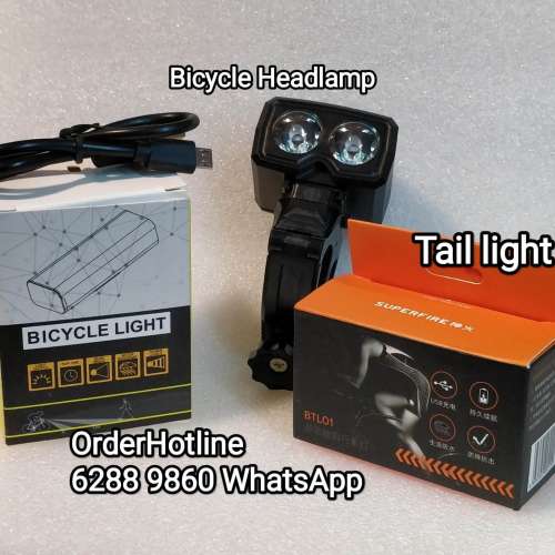 單車頭燈+尾燈全套。USB直接充電。Bike Headlamp & Tail Light. Rechargeable via USB