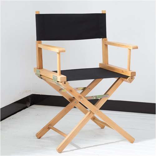 SHORT Studio Director's Chairs - 85cm Height Natural Frame, Black Canvas 木色...