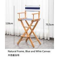118cm Height Natural Frame, Blue and White Canvas 木色藍白布導演椅 - Rent 日...