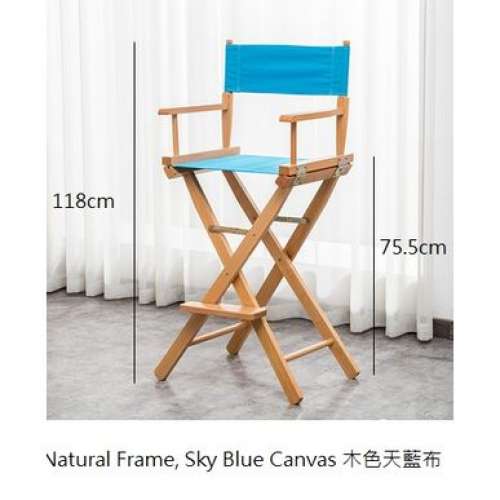 118cm Height Natural Frame, Sky Blue Canvas 木色天藍布導演椅 - Rent 日租 / Sel...
