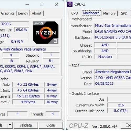 MSI B450 Gaming Pro Carbon MAX WiFi AMD Ryzen 3 3200G AM4 16GB ram 500G Nvme SSD