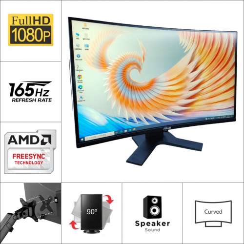 27" ASUS TUF GAMING VG27VQ 曲面電競螢幕｜1080P 165Hz 👍🏼打機mon【👍🏼無邊框｜...