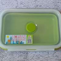全新 綠色 矽膠 硅膠 摺疊食物盒 保鮮密封盒 800ml