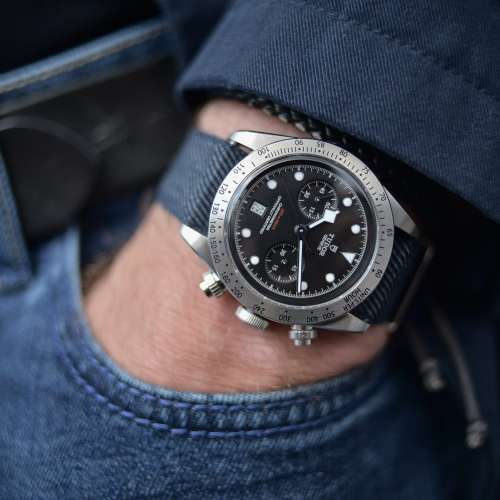 Tudor Blue Fabric NATO Strap with Tang Clasp for Black Bay Chrono