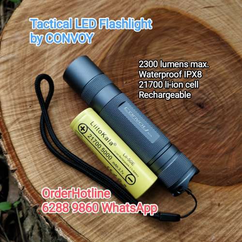Convoy 戰術強光電筒2300流明.配2A高速充電器. Tactical LED Flashlight. Recharge...