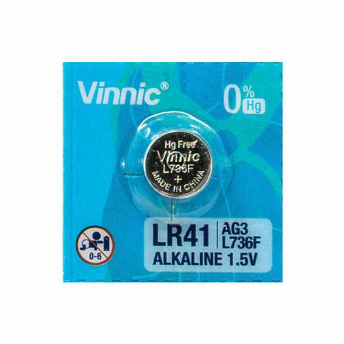 VINNIC LR41 / AG3 /192 / SR41 / SR41SW / 392 / 384 Alkaline Button Cell Battery