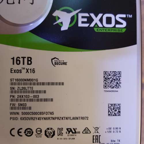 SEAGATE 16TB Exos X16  ST16000NM001G SATA硬碟  兩個$1xxx 要買就快,楊屋道交收...