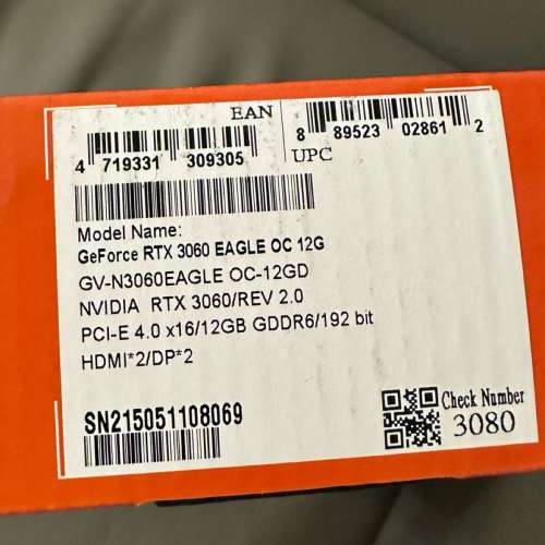 非常新 Gigabyte RTX 3060 Eagle OC 12GB 長保養