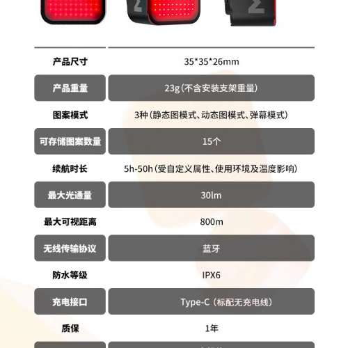 100% NEW Magene 邁金 L308 智能創意表情剎車尾燈(座墊款 / 座管款)