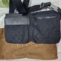 Gucci Black Canvas Monogram GG Belt Waist Body Bum Bag Fanny Pack Double Pocket