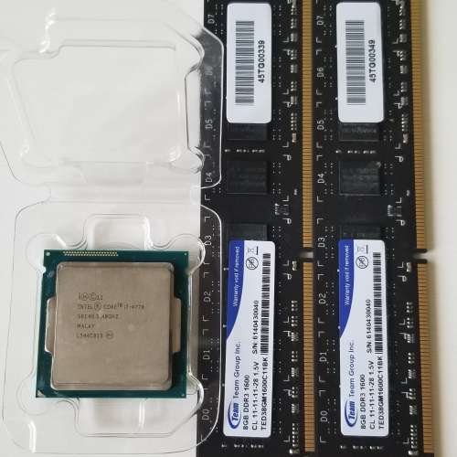intel i7-4770 連同2條Team ddr3 1600 8Gb共16Gb