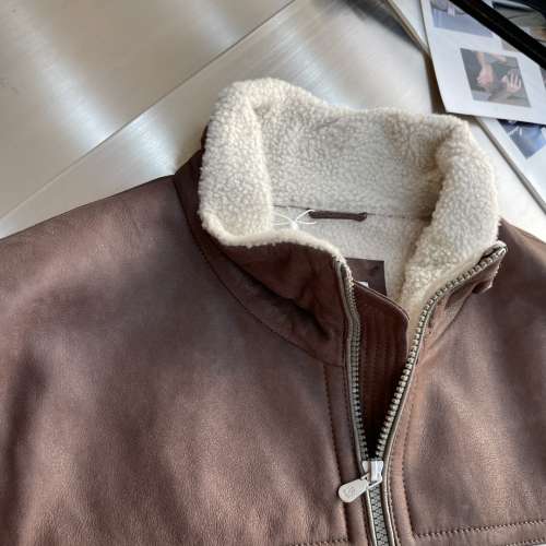 男士羔毛领皮羽绒服外套