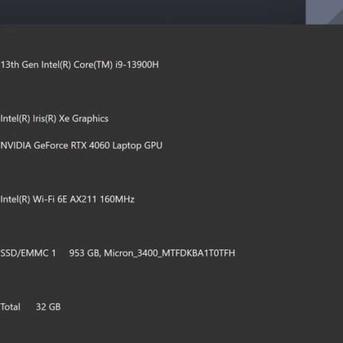 ausu zenbook oled 14 rtx4060, i9, 32gb ram, 1tb