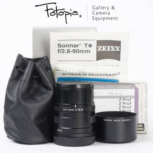 || Contax G Carl Zeiss Sonnar T* 90mm F2.8 - Black, full packing & extra hood ||