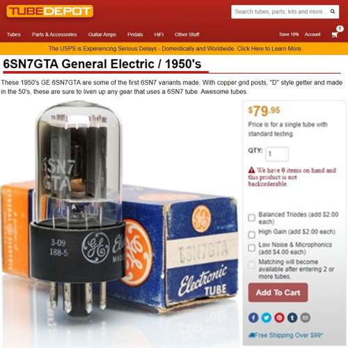 GE 6SN7GTA(驅動管)1952年美國製旁熱雙三極管(聲場寬廣層次豐富)中頻聲靚