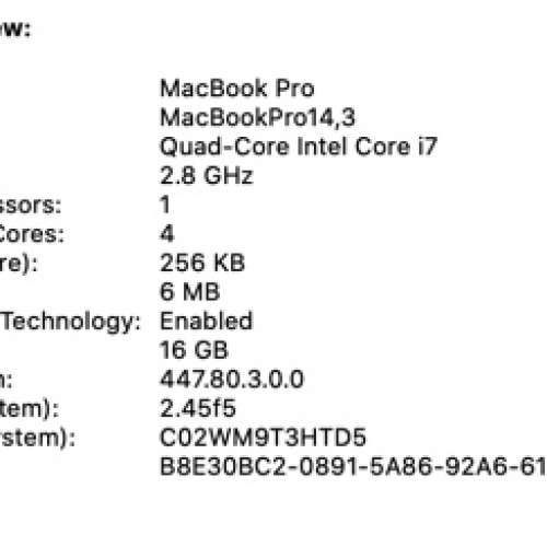 Macbook Pro 15-inch 2017 256G