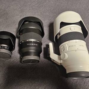 sony 70-200 2.8 gm, 24-70 2.8 gm, 55 1.8z